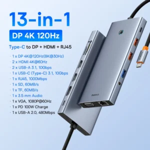 Hub USB C Baseus 13 em 1 PortalJoy 4 Telas - Prata