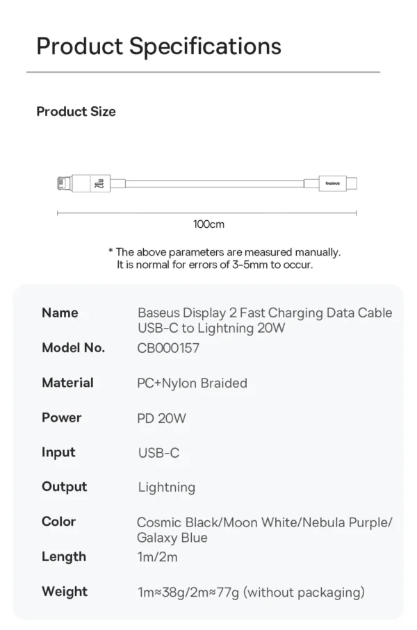 Cabo USB C para Lightning 20W Display 2 de Carregamento Rápido - Imagem 6