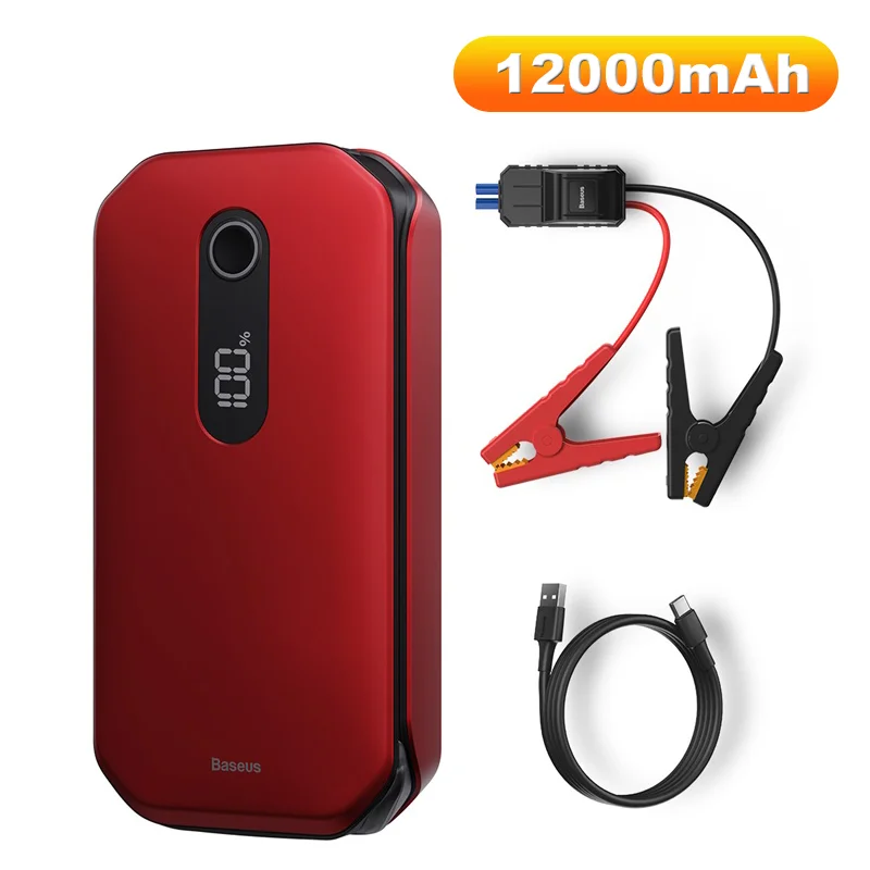 Auxiliar de Partida de Emergência com Display Baseus 12000mAh 1000A - Vermelho