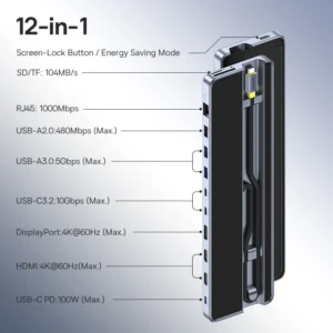 Hub USB C 12 em 1 EliteJoy EH3 com Suporte - Prata