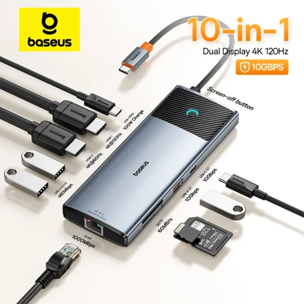HUB USB C 10 em 1 120Hz com Botão - Imagem 10