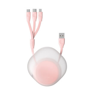 Cabo USB 3 em 1 Retrátil Silicone - 3 em 1 0.85 m Branco Rosa