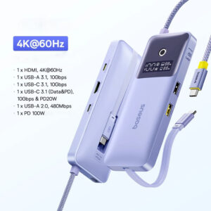 Hub USB C Baseus 6 em 1 Carregamento Duplo - Roxo