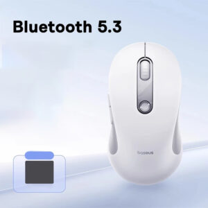 Kit Mouse Sem Fio Ergonômico Baseus F02 + Mousepad - Bluetooth5.3 Branco