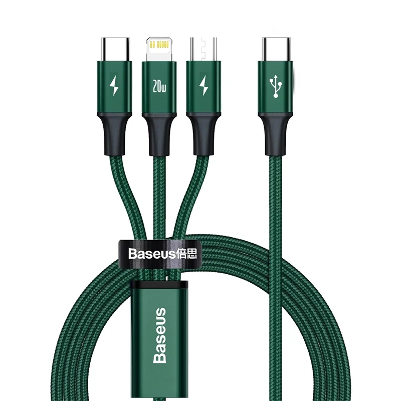 Cabo USB Baseus 3 em 1 20W PD 1,5m - Verde