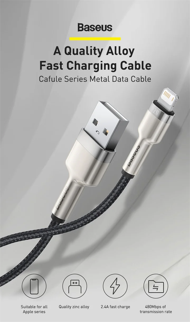 Cabo USB para Lightning Cafule Metal 2.4A - Imagem 7