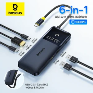 Hub USB C 6 em 1 Carregamento Duplo