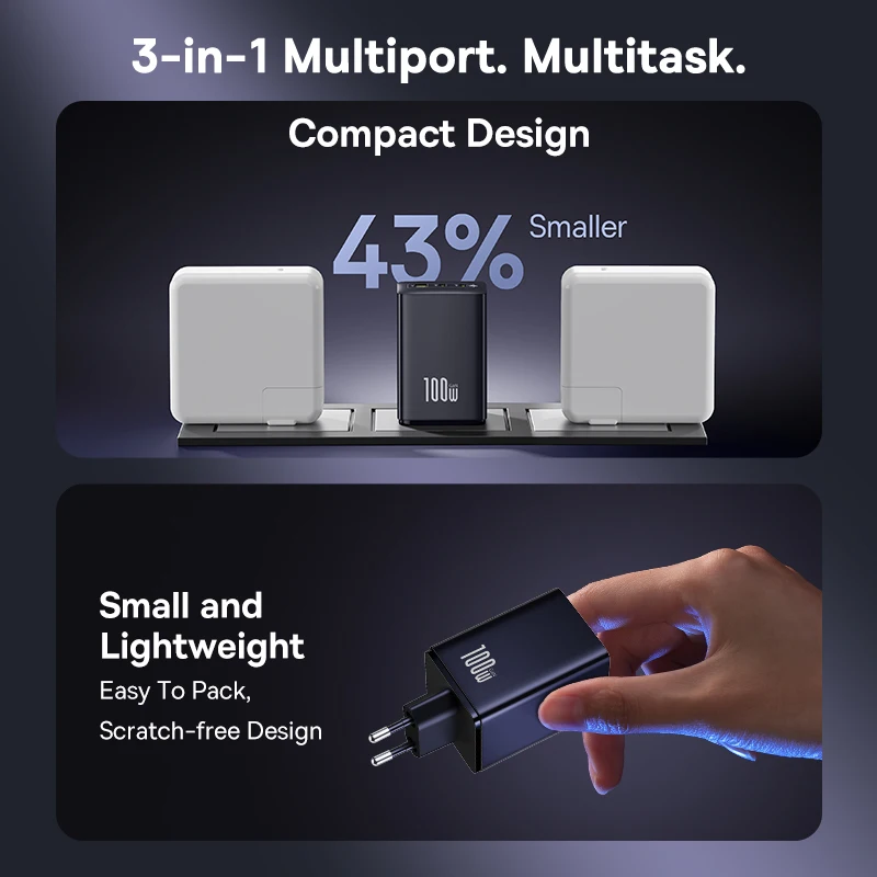 Kit Carregador GaN 100W EnerFill 3 Portas + Cabo USB C - Imagem 4