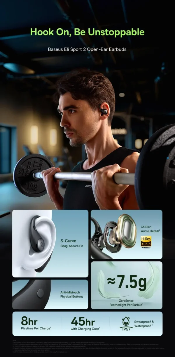Fone de Ouvido Bluetooth 6.0 Orelha Aberta Eli Sport 2 Baseus - Imagem 8