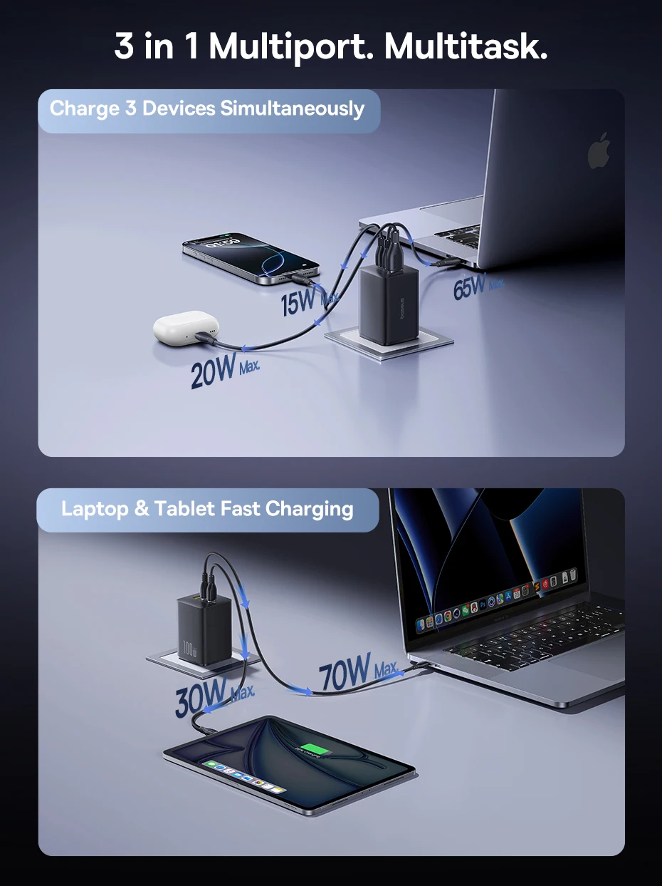 Kit Carregador GaN 100W EnerFill 3 Portas + Cabo USB C - Imagem 12