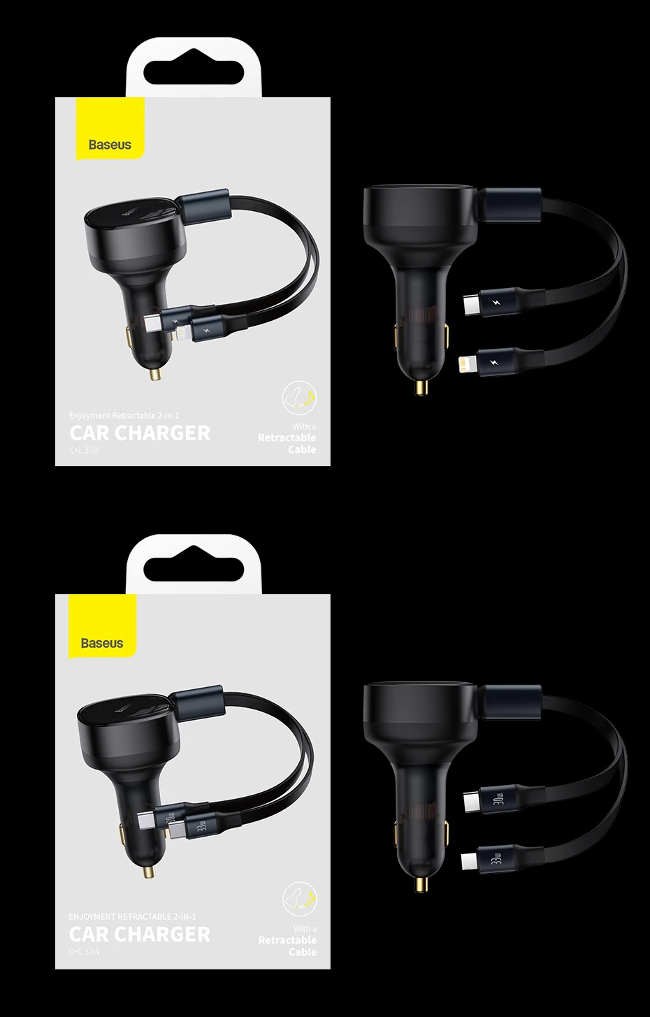 Carregador Veicular 2 em 1 com Cabo Retrátil - Imagem 3