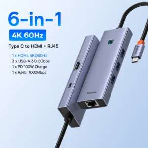 Hub USB C 6 em 1 UltraJoy - Prata