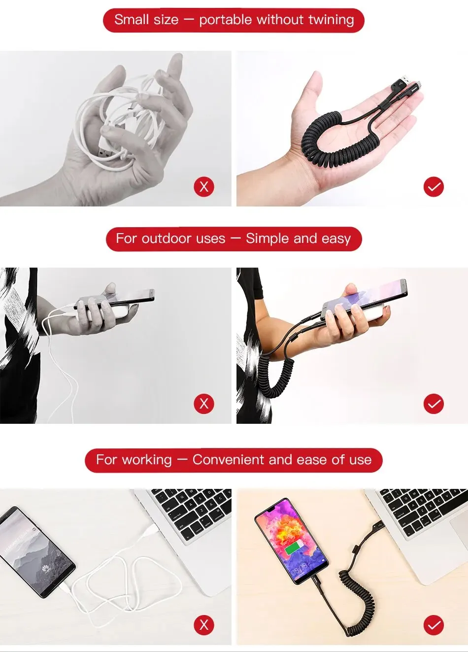 Kit 2 Cabos USB para USB Tipo C Retrátil Fish Eye - Imagem 9