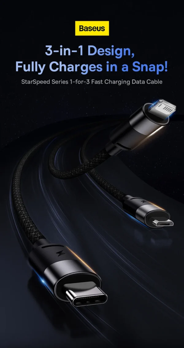 Cabo 3 em 1 USB de Carregamento Rápido 1,2m StarSpeed - Imagem 11