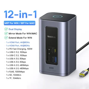 Docking Station Baseus 12 em 1 Nomos NU1 Air Spacemate - Prata