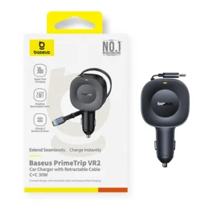 Carregador Veicular 30W com Cabo Retrátil PrimeTrip VR2 - Preto