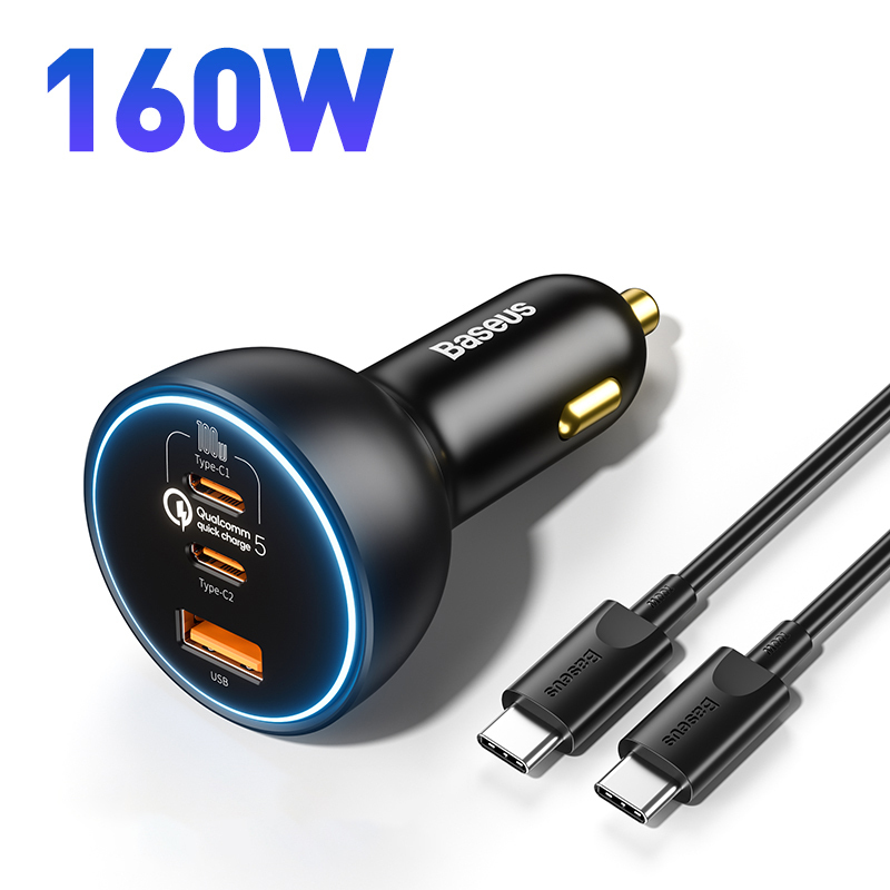 Carregador Veicular Baseus 160W - Carregador + 1 Cabo