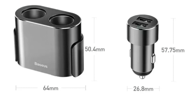 Carregador Veicular 4 em 1 Dual USB com Extensor Duplo 100W - Imagem 2