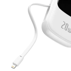 Power Bank 22.5W Qpow com Display e Cabo - Branco com Cabo Para iPhone 20W