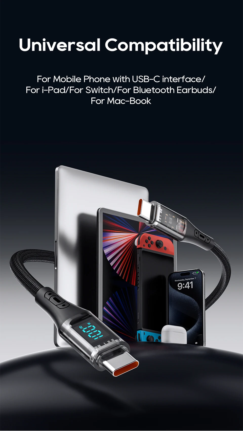 Cabo USB-C Carregamento Rápido 100W QC4.0 Kuulaa - Imagem 12