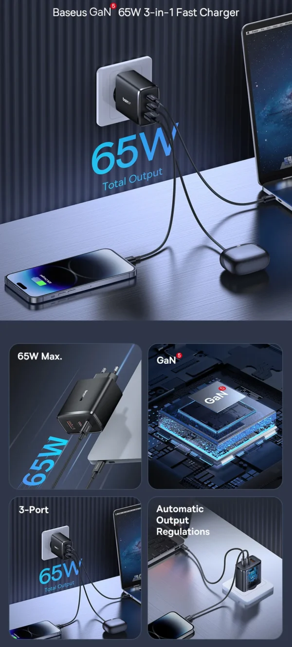 Carregador GaN5 65W 3 em 1 - Imagem 7