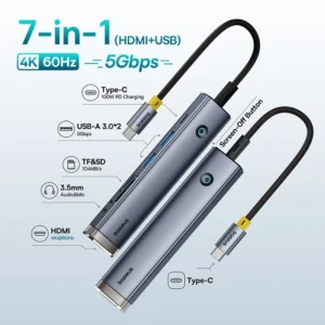 Hub USB C Mini 7 em 1 UltraJoy - Prata