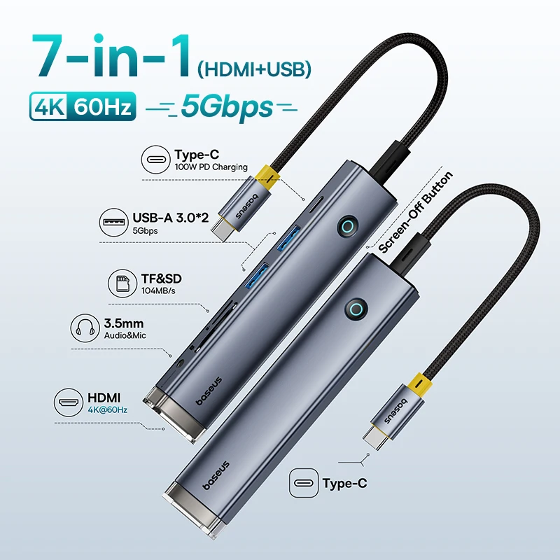 Hub USB C Mini 7 em 1 UltraJoy - Prata