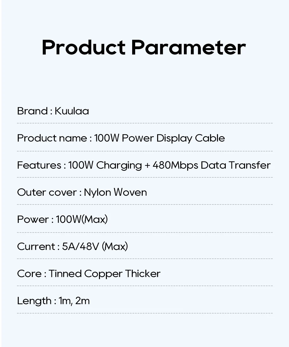 Cabo USB-C Carregamento Rápido 100W QC4.0 Kuulaa - Imagem 13