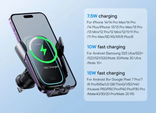 Suporte Veicular Elétrico com Carregamento Sem Fio 15W - Imagem 13