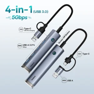 Hub USB C Baseus 4 em 1 UltraJoy - com USB 3.0