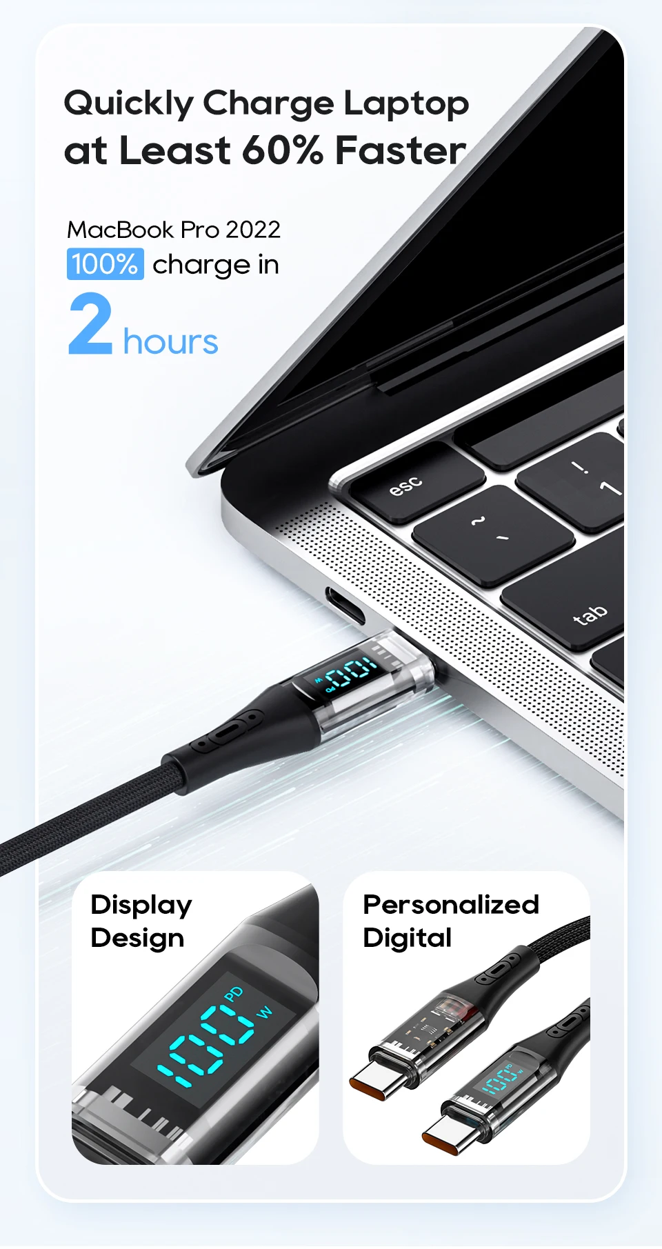 Cabo USB-C Carregamento Rápido 100W QC4.0 Kuulaa - Imagem 8