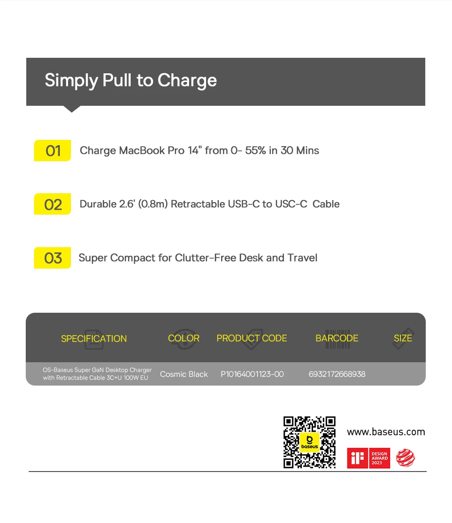 Carregador Super GaN 100W com Cabo Retrátil - Imagem 24