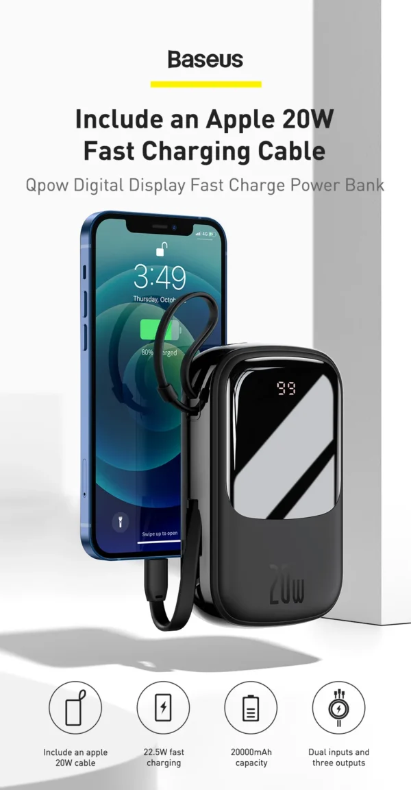 Power Bank 22.5W Qpow com Display e Cabo - Imagem 8