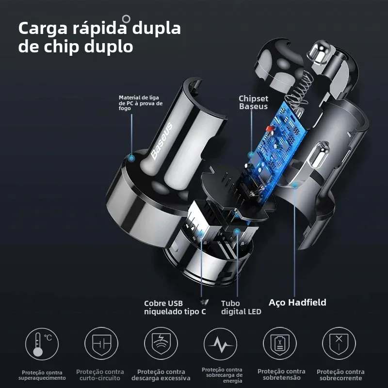 Carregador Veicular 45W QC4.0 Carregamento Rápido - Imagem 5