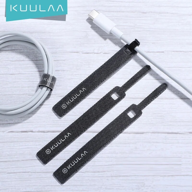 Velcro dos Dois Lados – Organizador de Cabos Kuulaa – Abraçadeira de Velcro Reutilizável