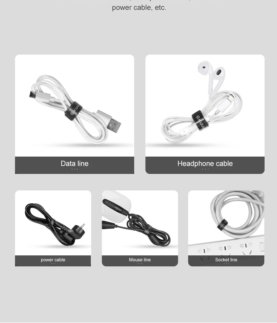 Serve para Vários Cabos – Organizador de Cabos Kuulaa – Abraçadeira de Velcro Reutilizável