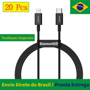 Kit 20 Cabos iPhone 20W PD USB Tipo C - Preto 1m