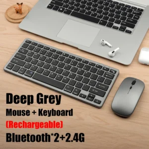 GOOJODOQ KM01 - Kit Teclado e Mouse Sem Fio com Bluetooth - Cinza