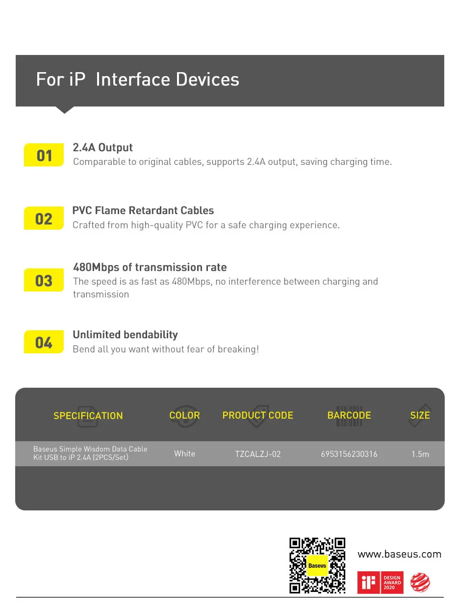 Kit 2 Cabos USB para iPhone 1,5m 2,4A - Imagem 20