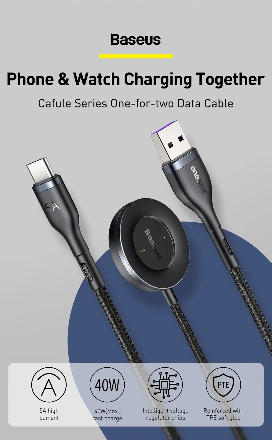 Cabo 2 em 1 USB para USB Tipo C + Carregador para Smart Watch - Imagem 2