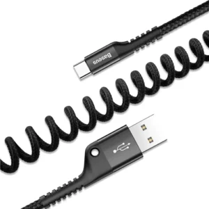 Cabo USB Baseus para USB Tipo C Retrátil Fish Eye - Preto