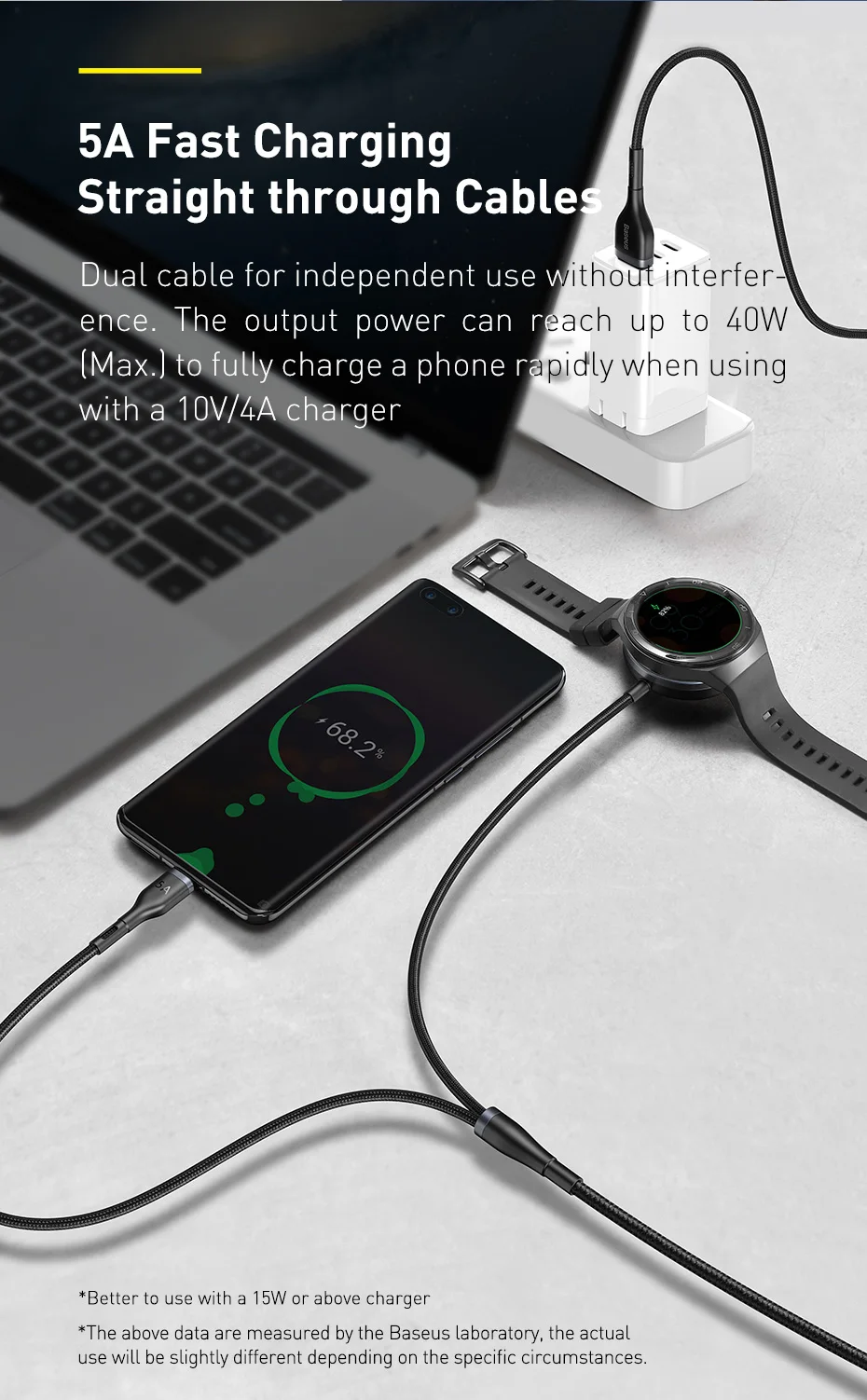 Cabo 2 em 1 USB para USB Tipo C + Carregador para Smart Watch - Imagem 3