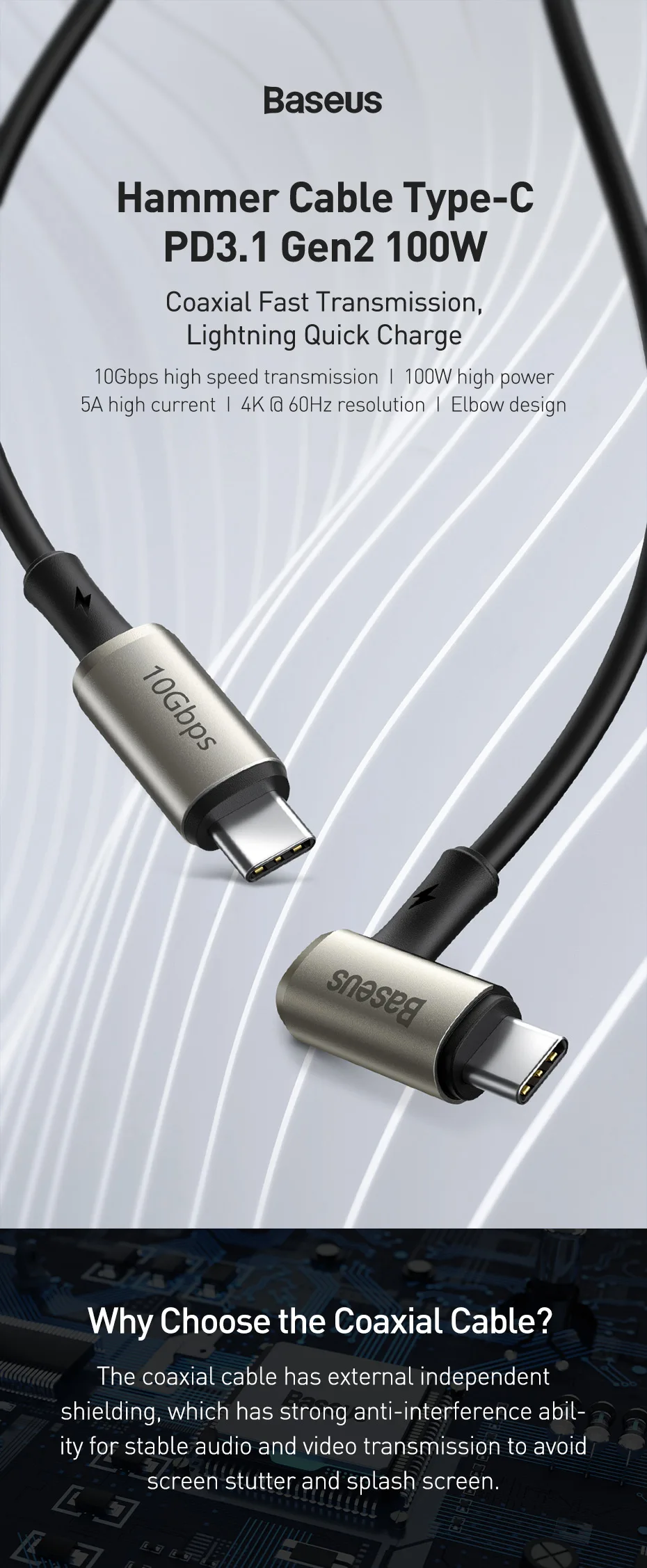 Cabo USB C PD3.1 Ger2 100W Coaxial - Imagem 7