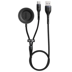 Cabo Baseus 2 em 1 USB para USB Tipo C + Carregador para Smart Watch - Cinza e preto