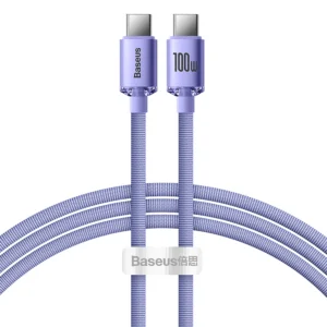Cabo Baseus 100W USB C PD Serie Cristal - Roxo