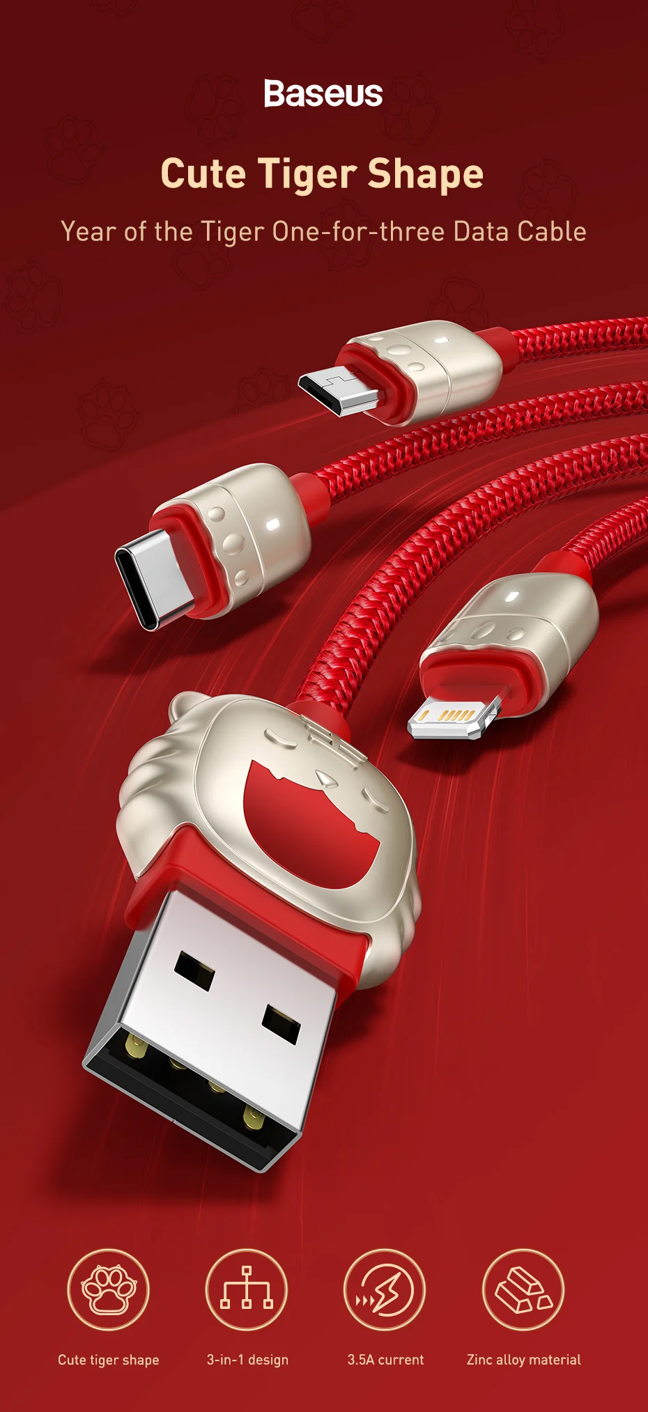 Cabo USB 3 em 1 Temático Baseus - Imagem 7