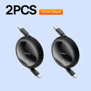 Kit Baseus 2 Cabos Retráteis USB C 100W Free2Draw Carregamento Rápido - Preto