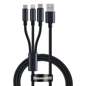Cabo USB Baseus 3 em 1 Modelo Minimalista 1,2m - Preto