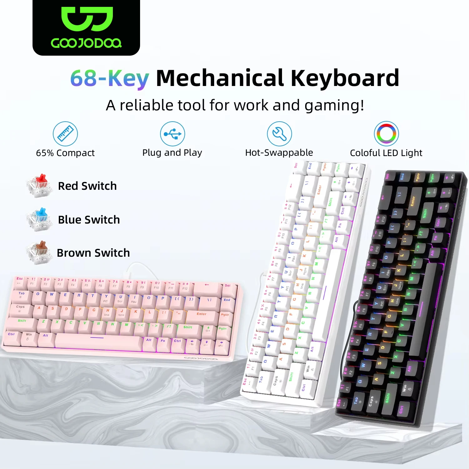 Teclado Mecânico Compacto Goojodoq RGB 68 Teclas