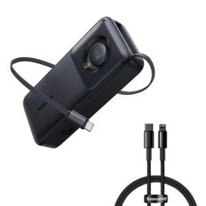 Power Bank 65W 20000mAh com Cabo Retrátil - Preto - Cabo Lightning 20W